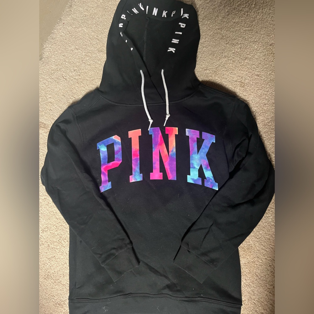 PINK black tie dye logo hoodie size xs